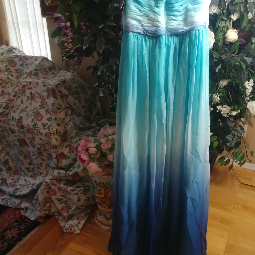 OMBRE OCEAN BLUE STRAPLESS LIGHT AIRY SUMMER DRESS SZ 8  JADORE EVENING